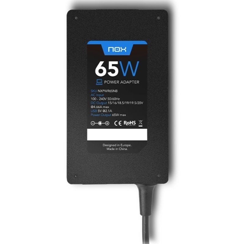 Carregador para Computador Portátil Nox 65W / 65W / Automático / 10 Conectores / Tensão 15-20v