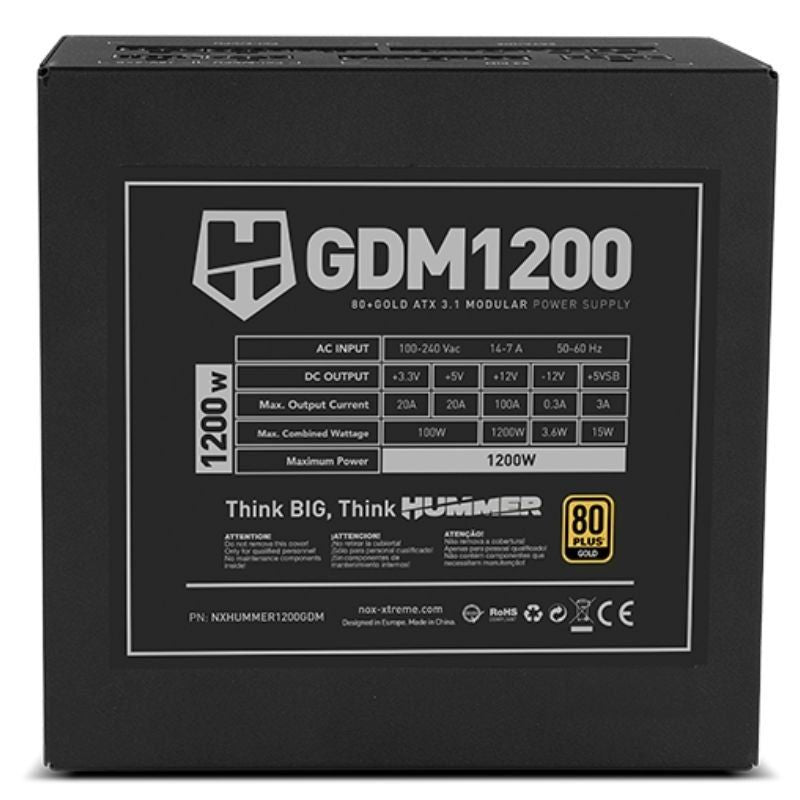 Fonte de Alimentação Nox Hummer GDM / 1200W / Ventilador de 12cm / 80 Plus Gold