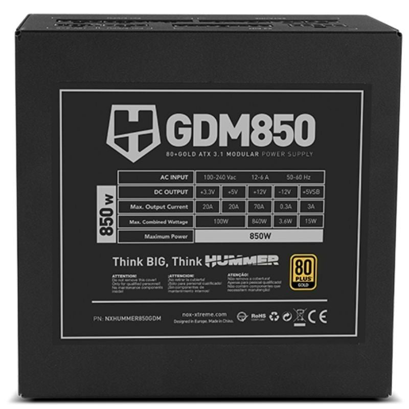 Fonte de Alimentação Nox Hummer GDM / 850W / Ventilador de 12cm / 80 Plus Gold