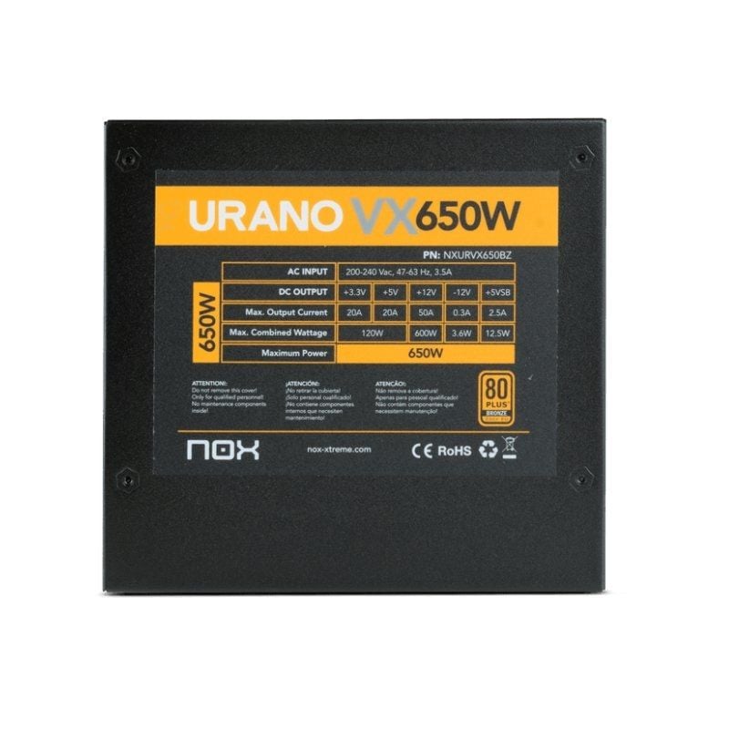 Fonte de Alimentação Nox Urano VX / 650W / Ventilador de 12cm / 80 Plus Bronze