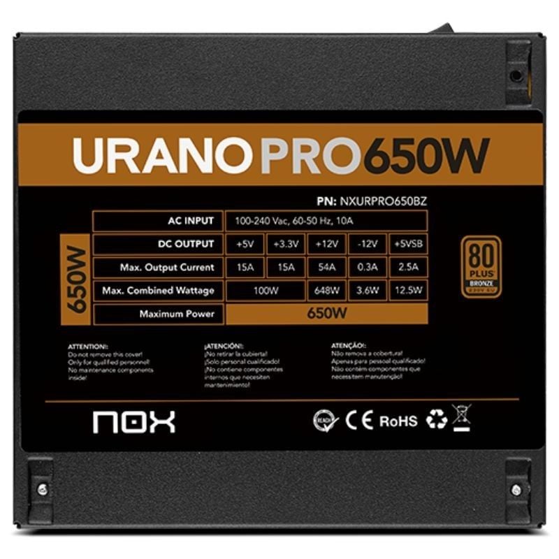 Fonte de Alimentação Nox Hummer Urano Pro / 650W / Ventilador de 12cm / 80 Plus Bronze