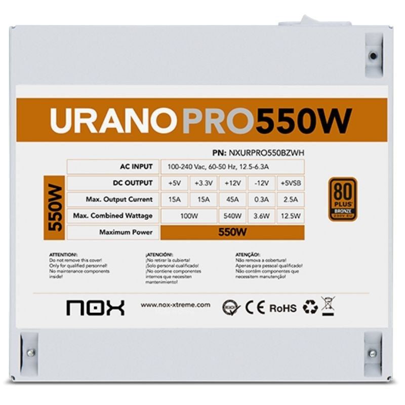 Fonte de Alimentação Nox Hummer Urano Pro Branco / 550W / Ventilador de 12cm / 80 Plus Bronze