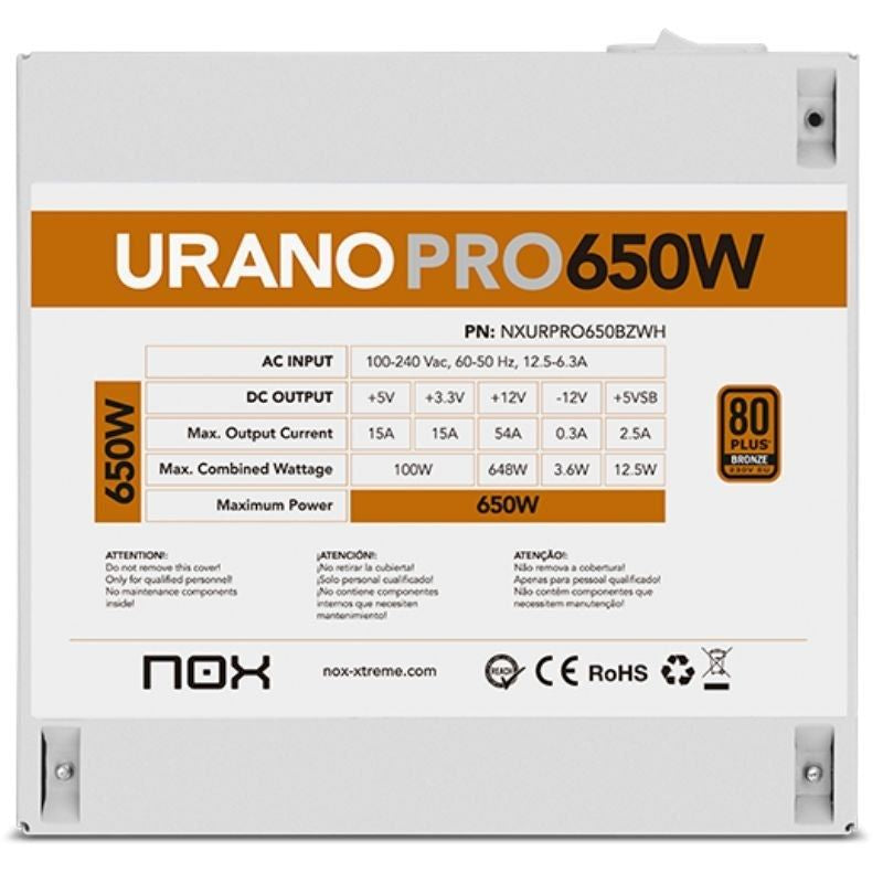 Fonte de Alimentação Nox Hummer Urano Pro Branco / 650W / Ventilador de 12cm / 80 Plus Bronze