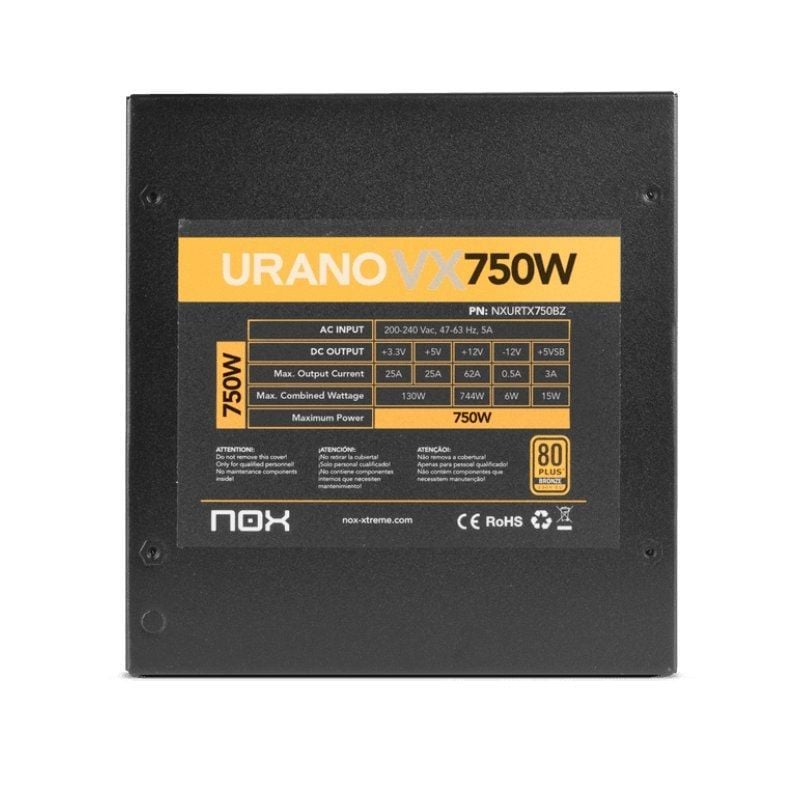 Fonte de Alimentação Nox Urano VX / 750W / Ventilador de 14cm / 80 Plus Bronze
