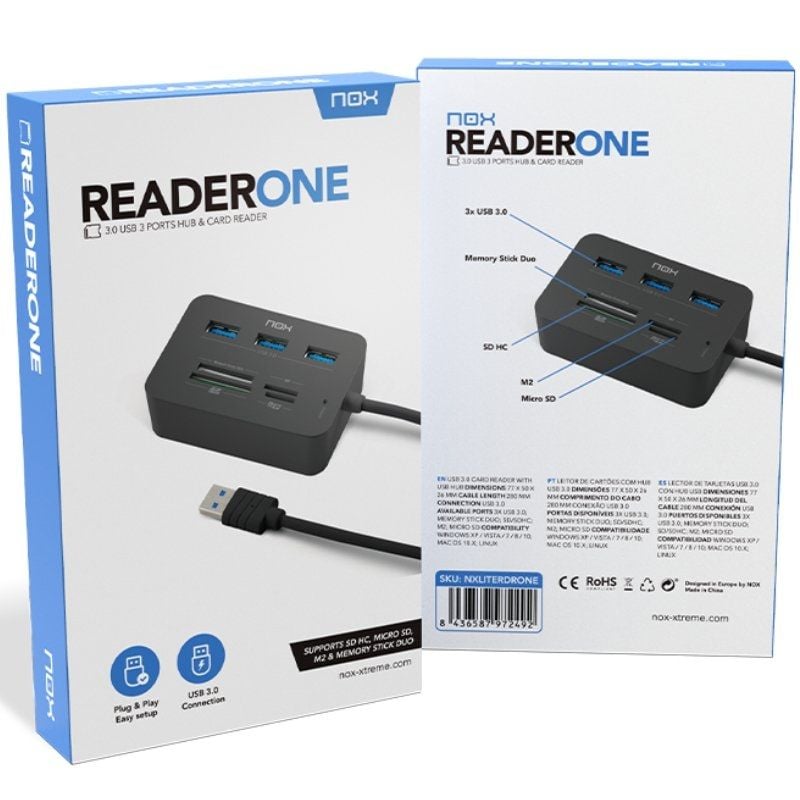 Leitor USB Hub 3.0 Nox One / 3xusb / 1x Leitor de Cartões