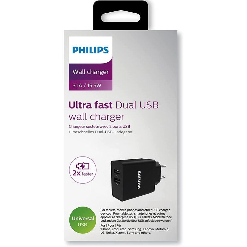 Carregador de Parede Philips DLP2610 / 2xusb / 15,5w