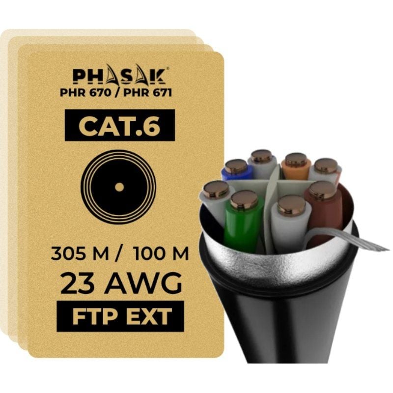 Phasak PHR 670 Cat.6 / 305m / Cinzento Escuro Bobina de Cabo FTP RJ45