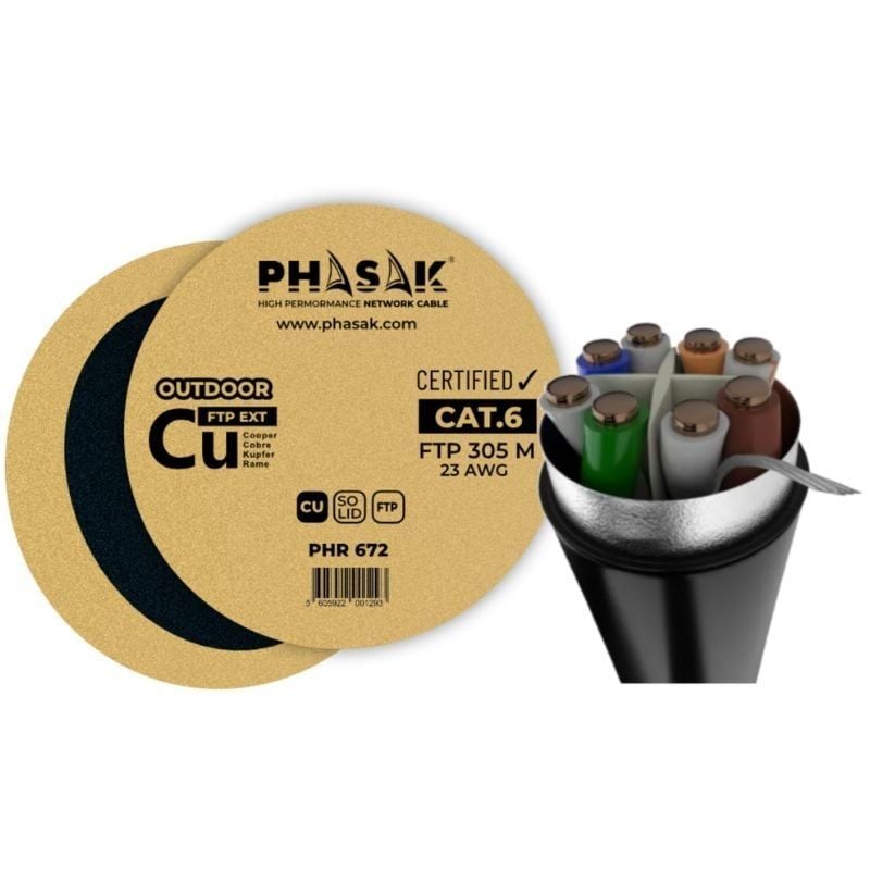 Phasak PHR 672 Cat.6 / 305m / Bobina de Cabo FTP RJ45 Cinzento