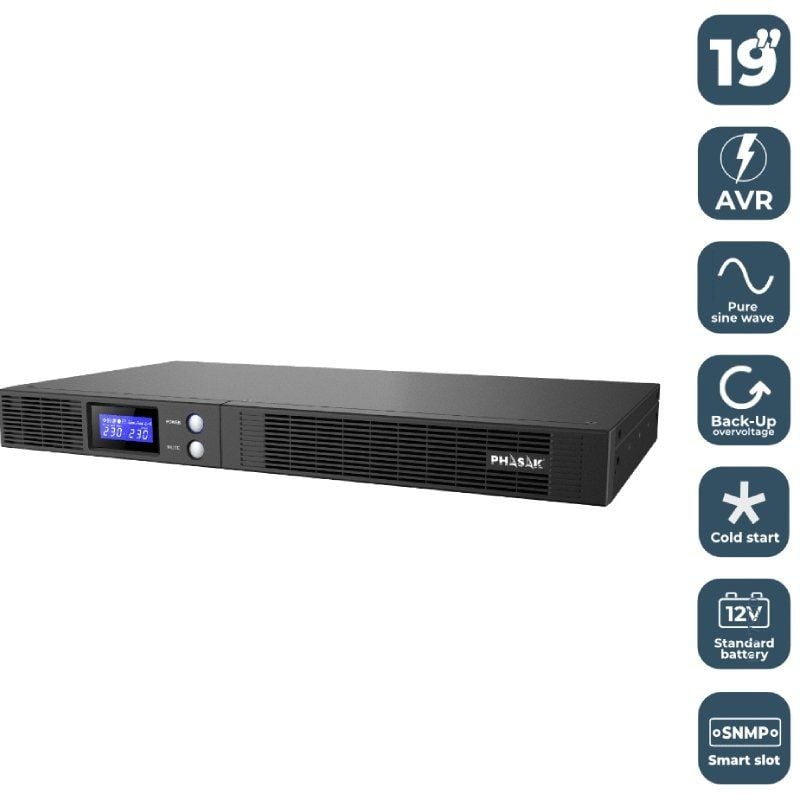 UPS Phasak Protekt Slim Rack Line / 750va-450w / 4 Saídas / Formato Rack