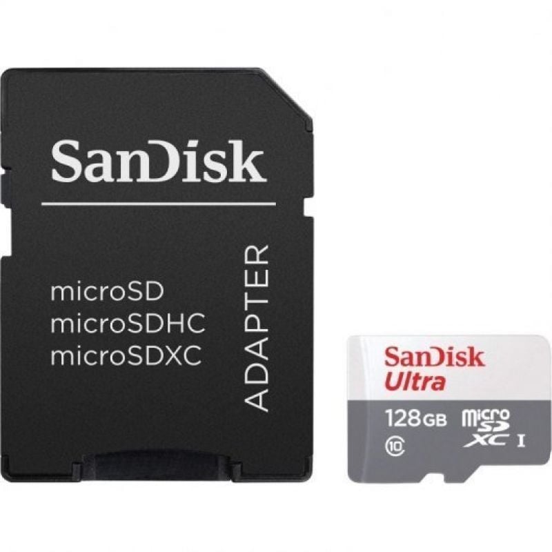 Cartão de Memória Sandisk Ultra 128GB Microsd XC com Adaptador / Classe 10 / 80MB / S