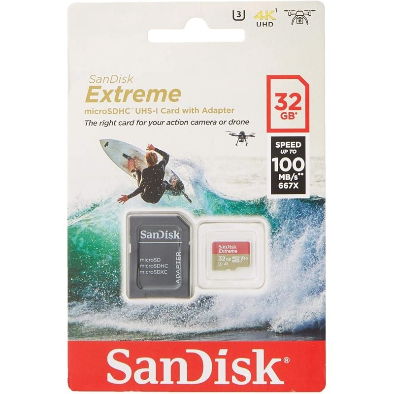 Cartão de Memória Sandisk Extreme 32GB Microsd HC Uhs-i com Adaptador / Classe 10 / 100mbs