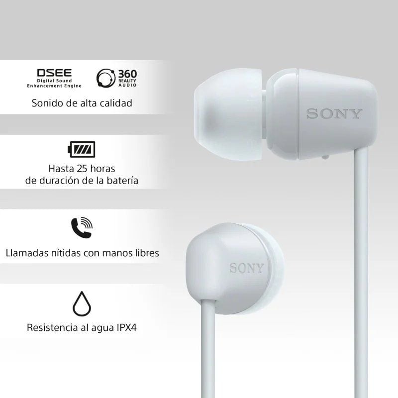 Auscultadores Intra-auriculares sem Fios Sony Wi-c100 / com Microfone / Bluetooth / Branco