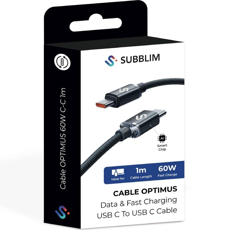Cabo USB 2.0 Subblim Optimus USB 2.0 Tipo C / Macho USB Tipo C - Macho USB Tipo C / Até 60W / 480mb…