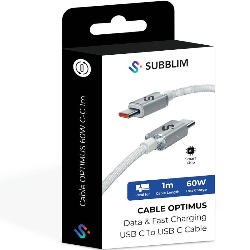Cabo USB 2.0 Subblim Optimus USB 2.0 Tipo C / Macho USB Tipo C - Macho USB Tipo C / Até 60W / 480mb…