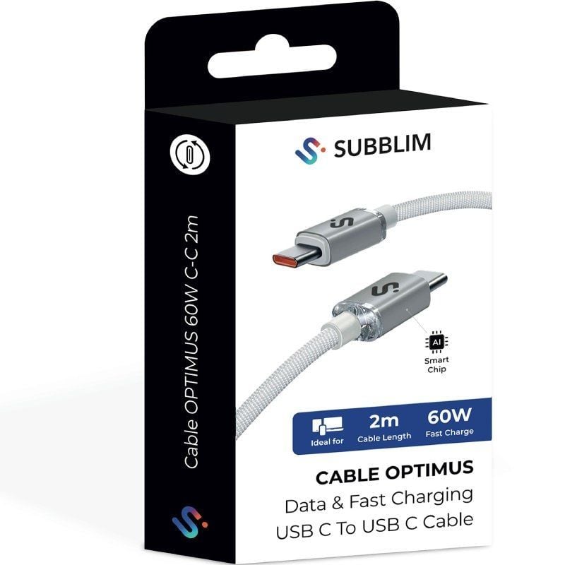 Cabo USB 2.0 Subblim Optimus USB 2.0 Tipo C / Macho USB Tipo C - Macho USB Tipo C / Até 60W / 480mb…