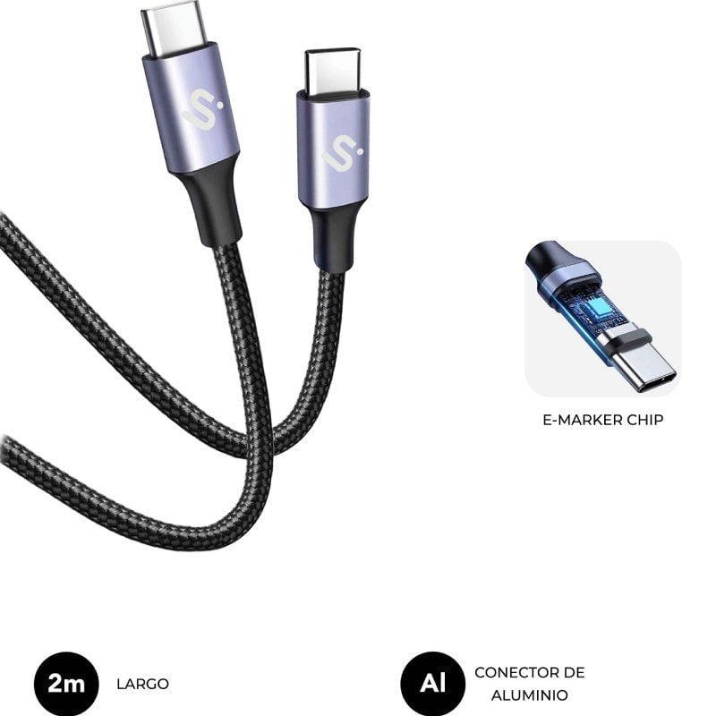 USB 2.0 Type-c Subblim Plus / USB Type-c Macho - USB Type-c Macho / Até 100W / 480mbps / 1m / Preto