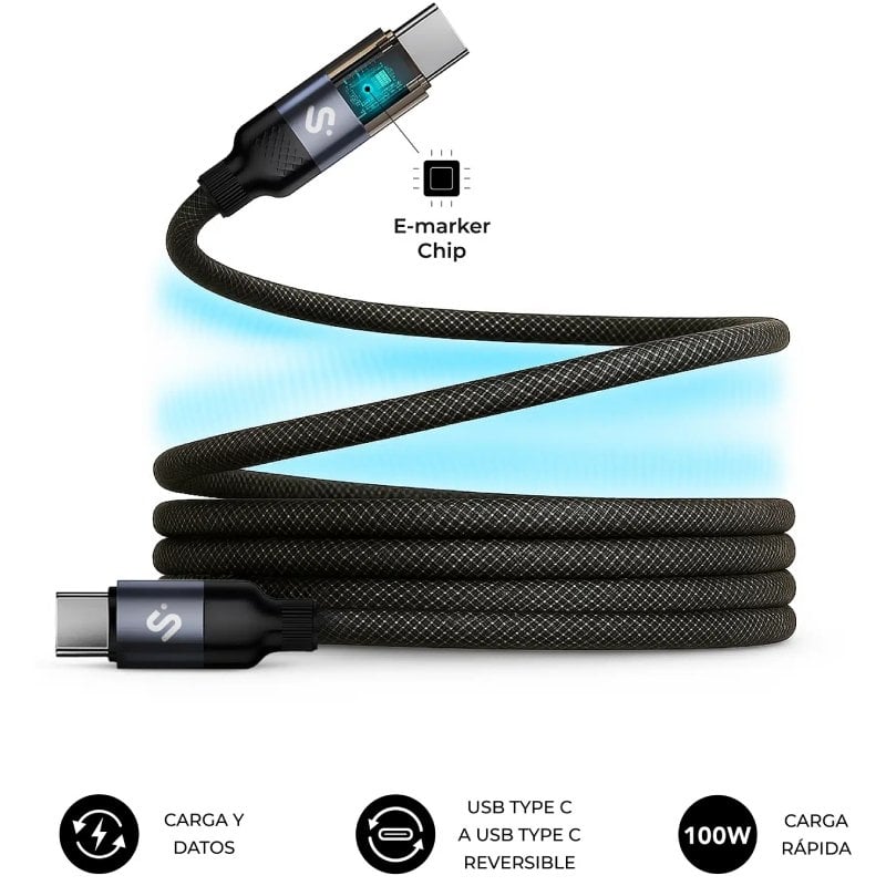 Cabo USB 2.0 Tipo C Sublim Powermag LED / USB Tipo C Macho - USB Tipo C Macho / Até 100 W / 480 Mbp…