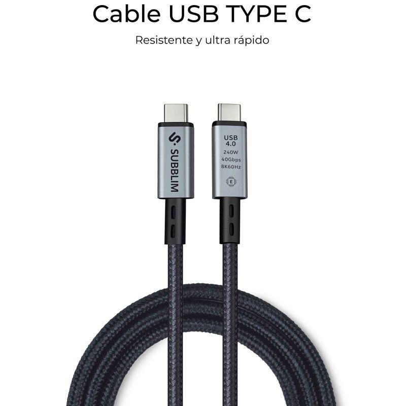 Cabo USB 4.0 Type-c Subblim High / USB Type-c Macho - USB Type-c Macho / Até 240W / 1,5m / Preto