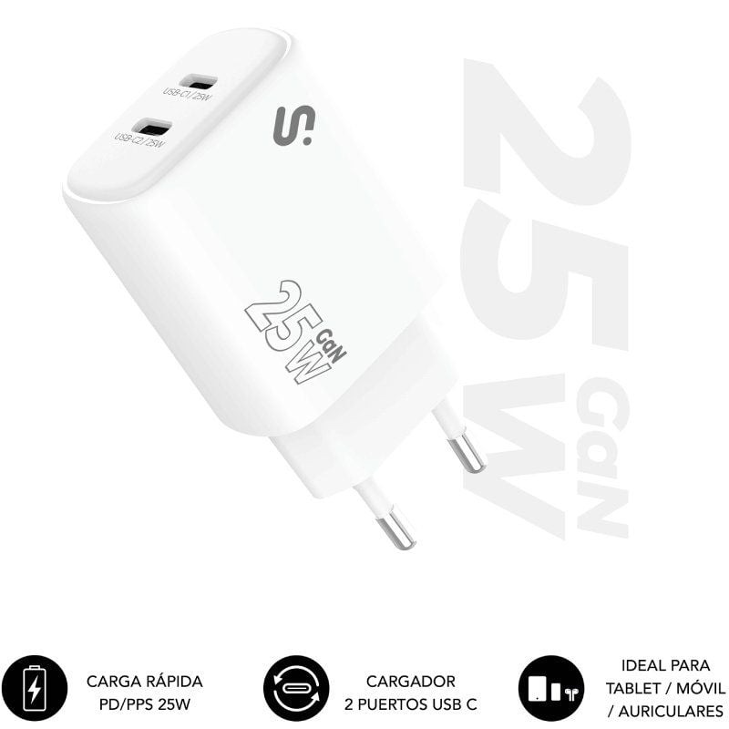 Carregador de Parede Gan Subblim 25W Carregador USB C+c / 2xusb Type-c / 25W