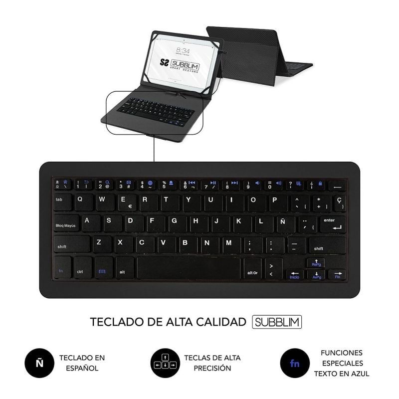 Capa de Teclado USB Subblim Keytab Pro para Tablets de 10,1"-11" / Preto