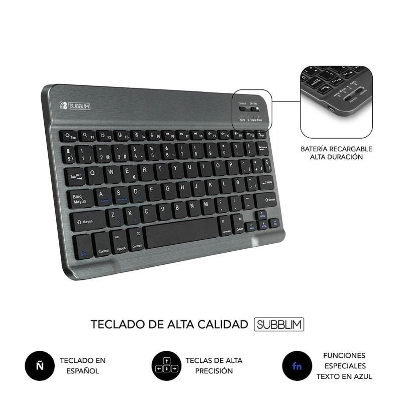 Capa de Teclado Subblim Keytab Pro Bluetooth para Tablets de 10,1"-10,8" / Preto