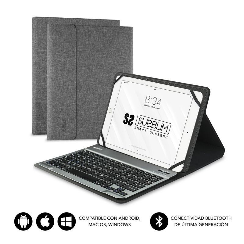 Capa de Teclado Subblim Keytab Pro Bluetooth para Tablets de 10,1"-10,8" / Cinzento