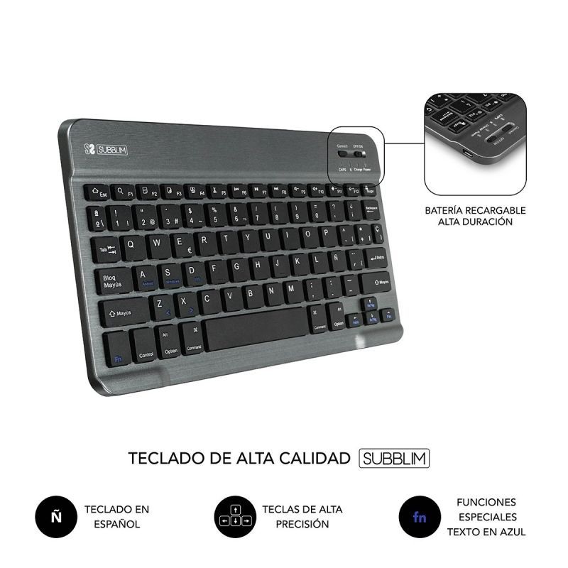 Capa de Teclado Subblim Keytab Pro Bluetooth para Tablets de 10,1"-10,8" / Cinzento