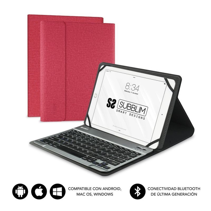 Capa para Teclado Bluetooth Subblim Keytab Pro com Teclado para Tablets 10,1"-10,8" / Vermelho