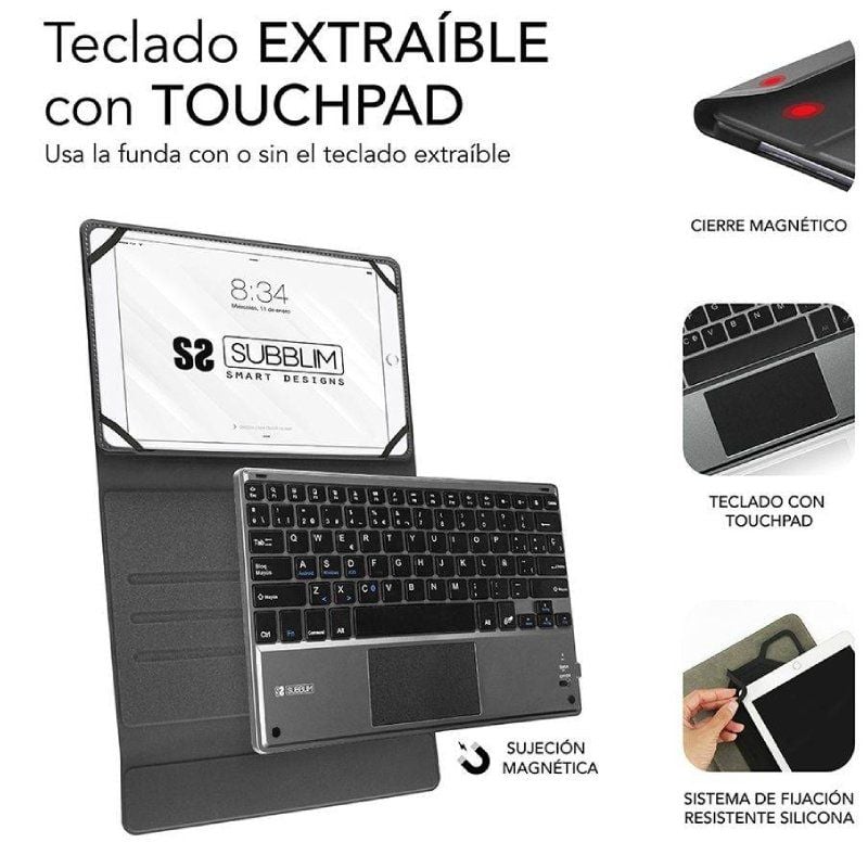 Subblim Keytab Pro Bluetooth Touchpad Keyboard Cover para Tablets 10.1"-10.8" / Preto