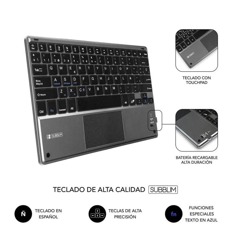 Subblim Keytab Pro Bluetooth Touchpad Keyboard Cover para Tablets 10.1"-10.8" / Preto