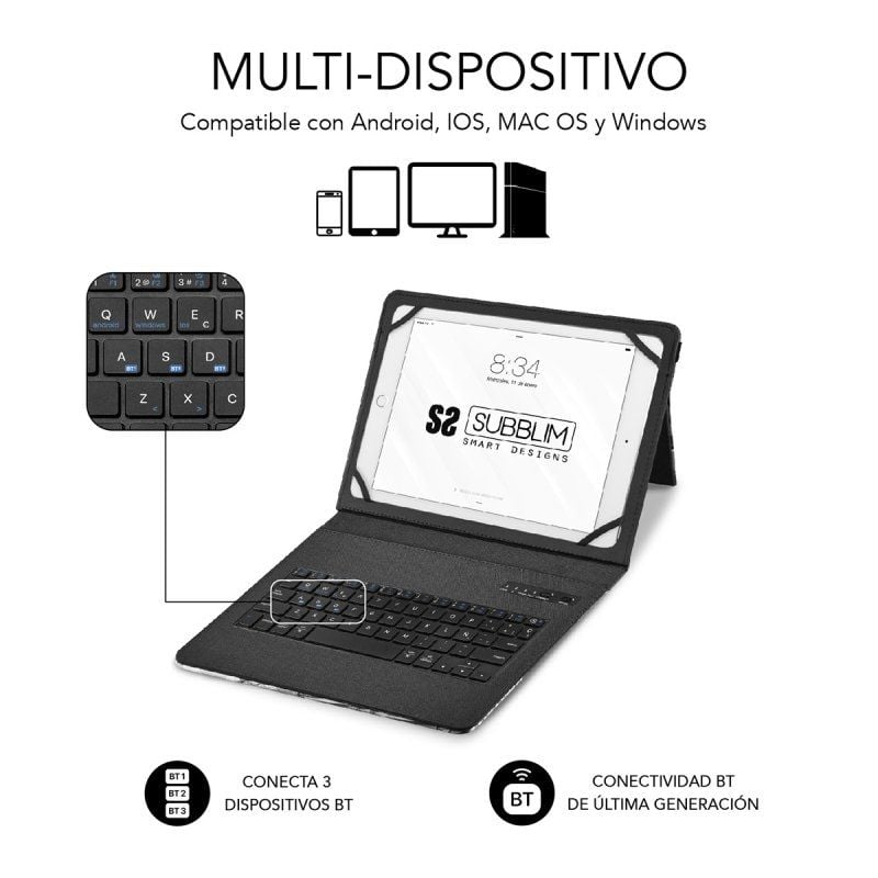 Capa de Teclado Subblim Keytab Pro Bluetooth para Tablets de 9"-11" / Azul Mármore