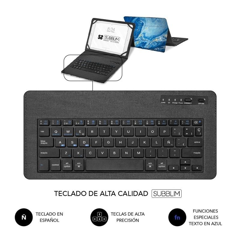 Capa de Teclado Subblim Keytab Pro Bluetooth para Tablets de 9"-11" / Azul Mármore