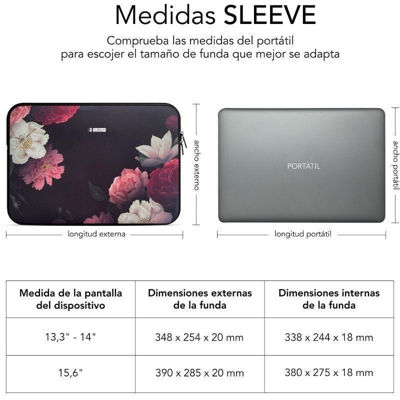 Bolsa Subblim Trendy Sleeve Neo Flowers para Computadores Portáteis Até 15,6
