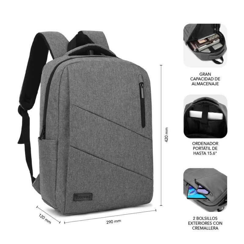 Mochila Subblim City para Computadores Portáteis Até 15,6" / Porta USB / Cinzento