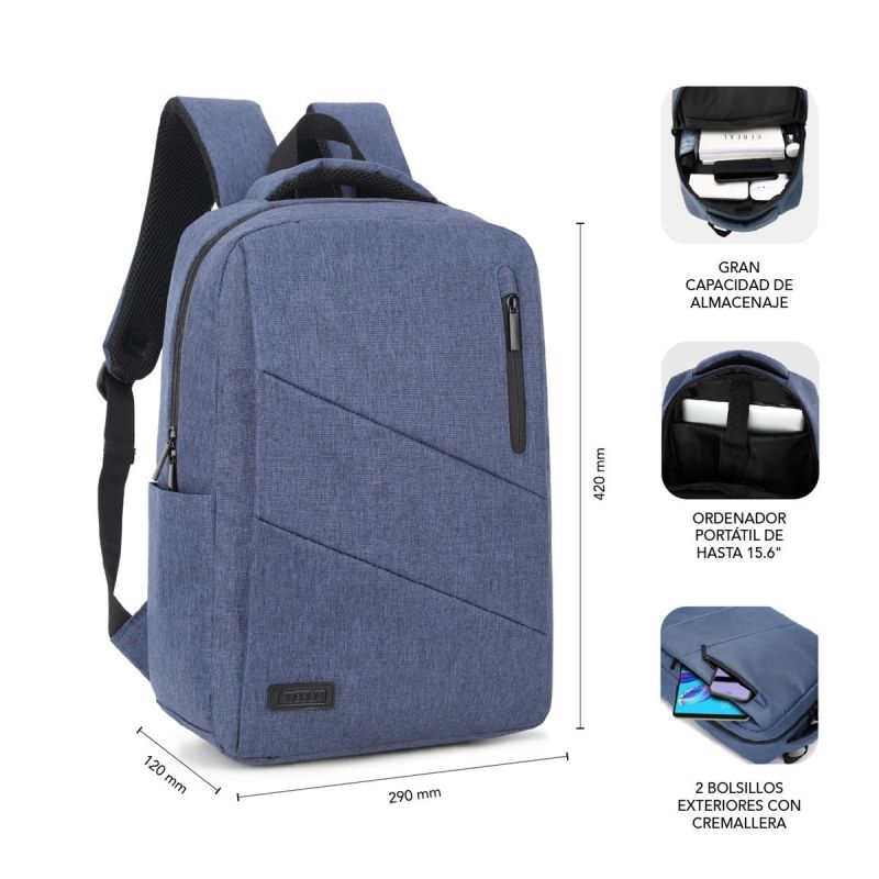 Mochila Subblim City para Computadores Portáteis Até 15,6" / Porta USB / Azul