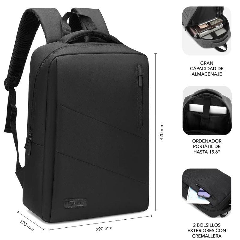Subblim City Backpack para Computadores Portáteis Até 15,6" / Porta USB / Preto