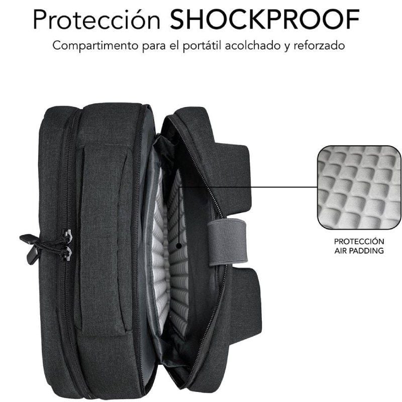 Mochila Subblim Traveller Airpadding para Computadores Portáteis Até 15,6" / Porta USB / Cinzento