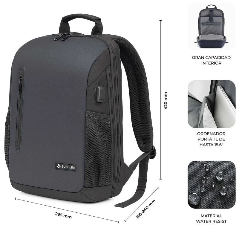 Subblim Xpand Air Padding Backpack para Computadores Portáteis Até 15,6" / Porta USB / Preto