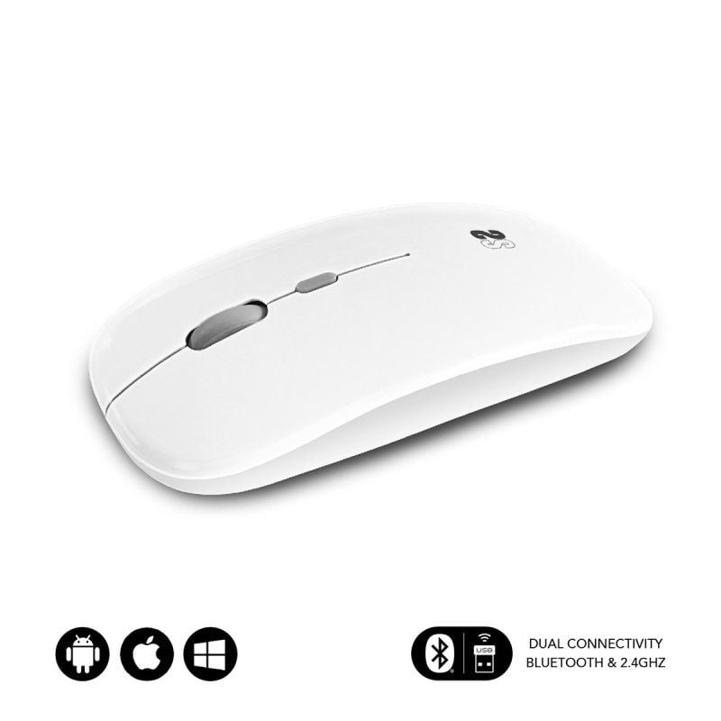 Subblim Dual Flat Wireless Bluetooth Mouse / Bateria Recarregável / Até 1600 DPI / Branco