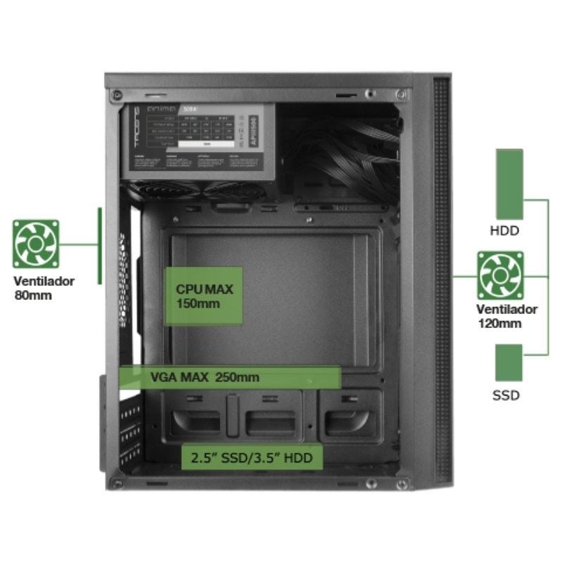 Caixa Mini Torre Anima AC5500 com Fonte de Alimentação de 500 W