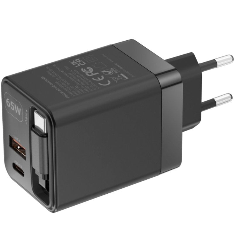 Carregador de Parede Gan Mars Gaming Md-gan65r / 1xusb Type-c / 1xusb / 65W / Preto