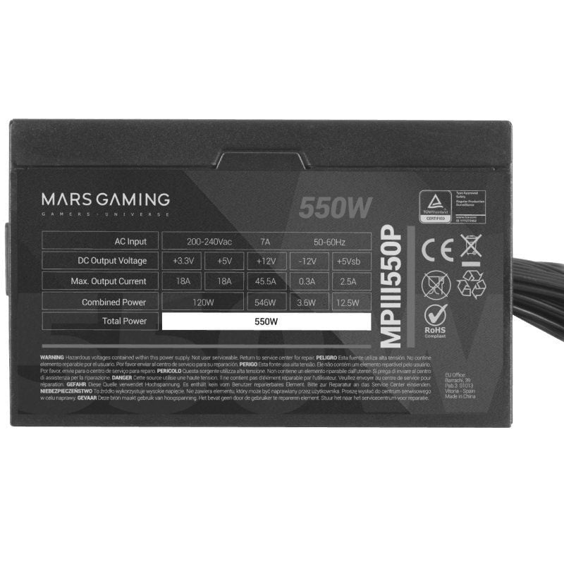 Fonte de Alimentação Mars Gaming MPIII550P / 550W / Ventilador de 12cm