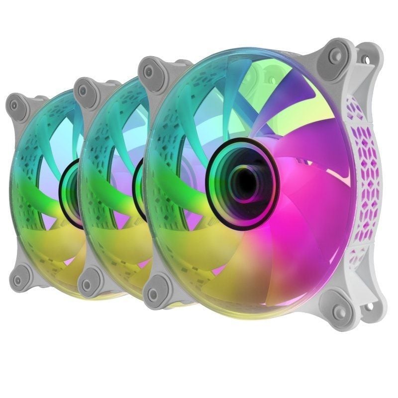 Pack 3 Ventoinhas Mars Gaming Mf-3dkitw / 12cm + Hub + Controlo Remoto / ARGB / Branco