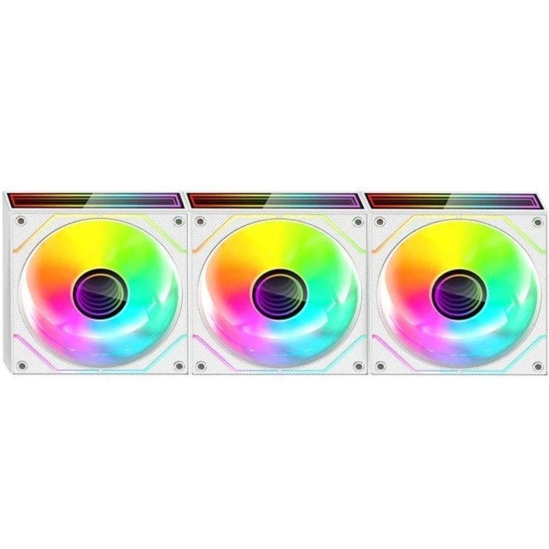 Pack 3 Ventoinhas Mars Gaming Mf-3dprokit / 12cm + HUB + Controlo Remoto / ARGB / Branco
