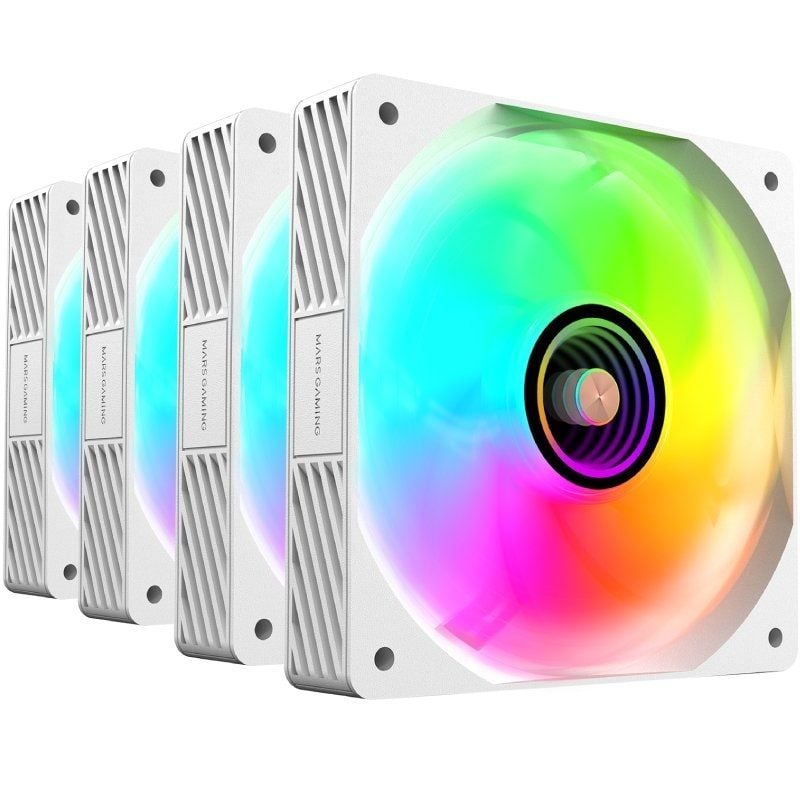 Pack 4 Ventoinhas Mars Gaming Mf-si4kit / 12cm + HUB + Controlo Remoto / ARGB / Branco
