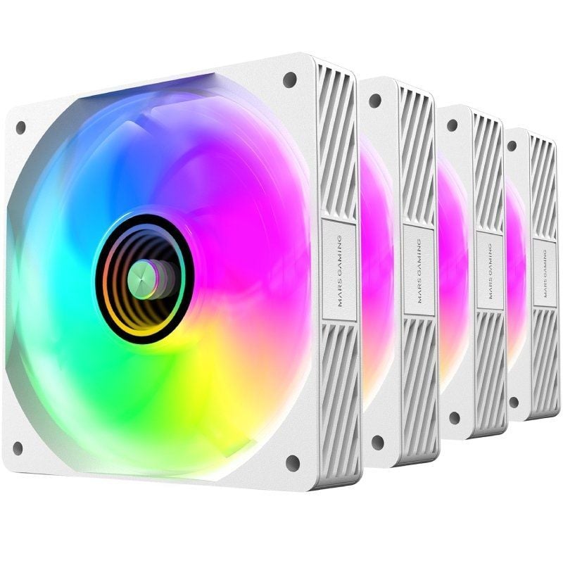Pack 4 Ventoinhas Mars Gaming Mf-si4kit / 12cm + HUB + Controlo Remoto / ARGB / Branco