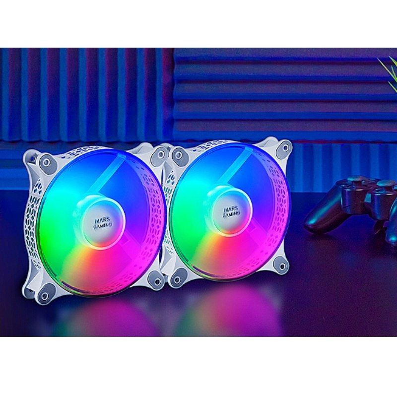 Pack 2 Ventoinhas Mars Gaming MFDUOW / 12cm / FRGB / Branco