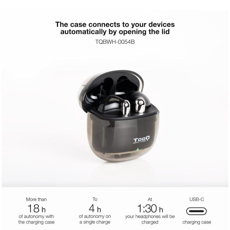 Auscultadores Bluetooth Tooq Onyx Tqbwh-0054b com Estojo de Carregamento / Autonomia 4h / Preto