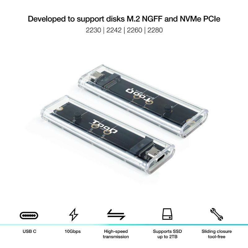 Tooq Tqe-2200 Caixa Externa para SSD M.2 NVME / USB 3.2 / sem Parafusos