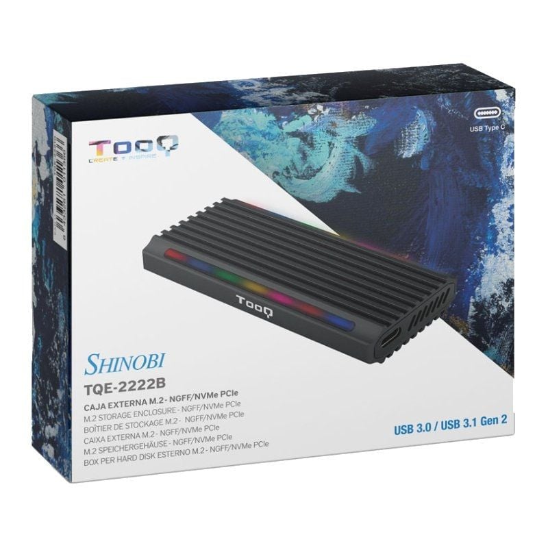 Tooq Tqe-2222b M.2 NVME Compartimento Externo para SSD / USB 3.1 Gen2 / sem Parafusos